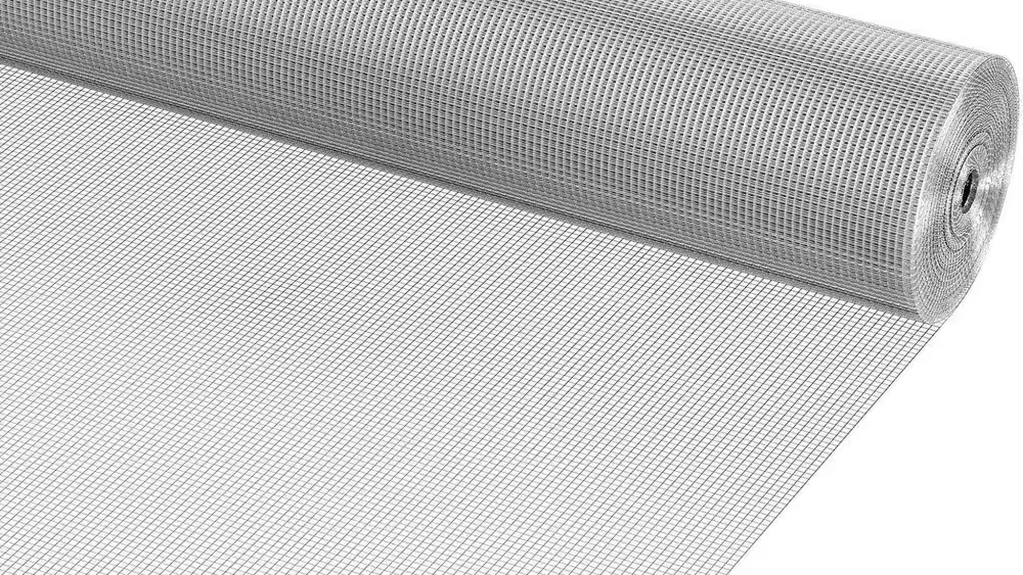 Roll of galvanized welded hardware cloth with an unrolled square mesh sheet